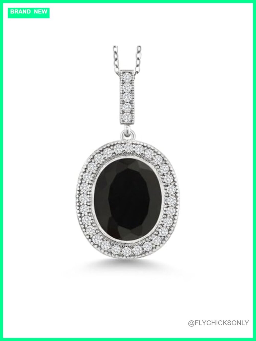 Oval Onyx Pendant Necklace 925 Sterling Silver 18" Cable